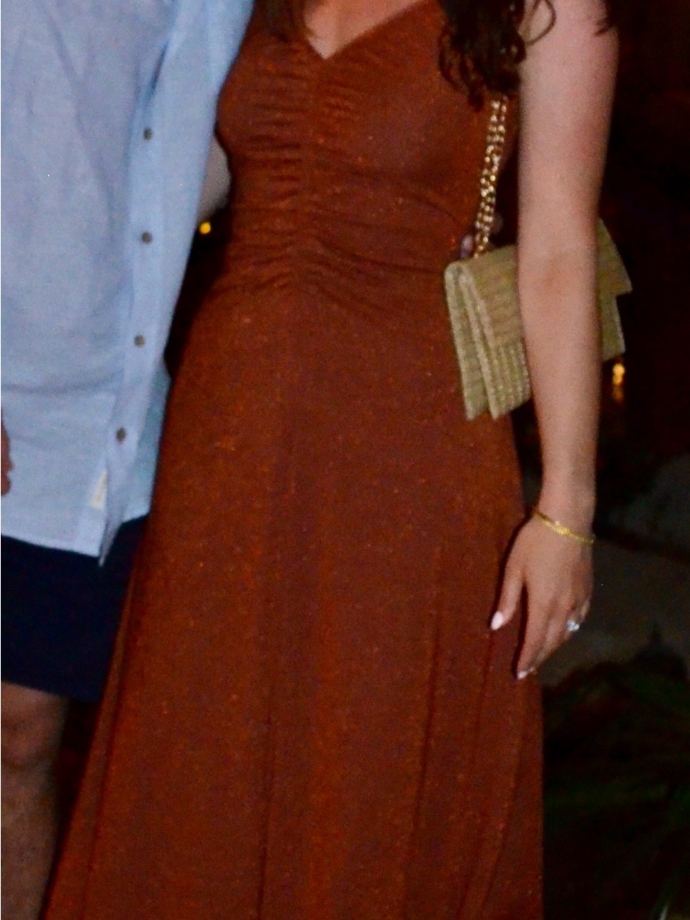 LOFT Sparkle Rust Brown V-Neck Maxi Dress
